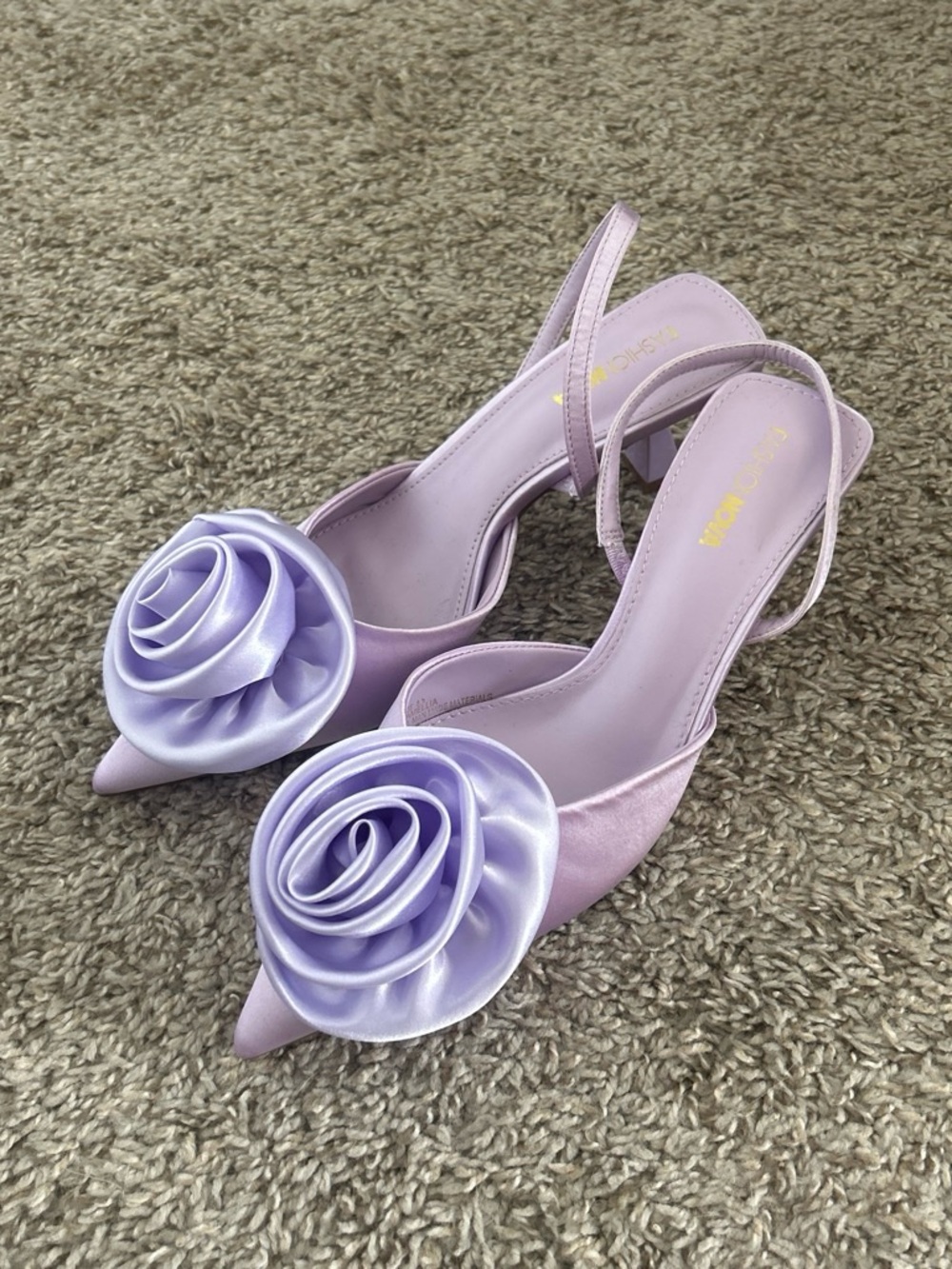 Lavender Satin Slingback Pumps with Rosette Detail
